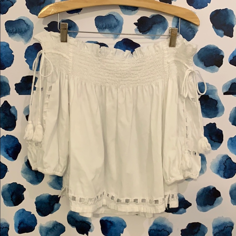 Chan Luu white cotton off shoulder smocked top